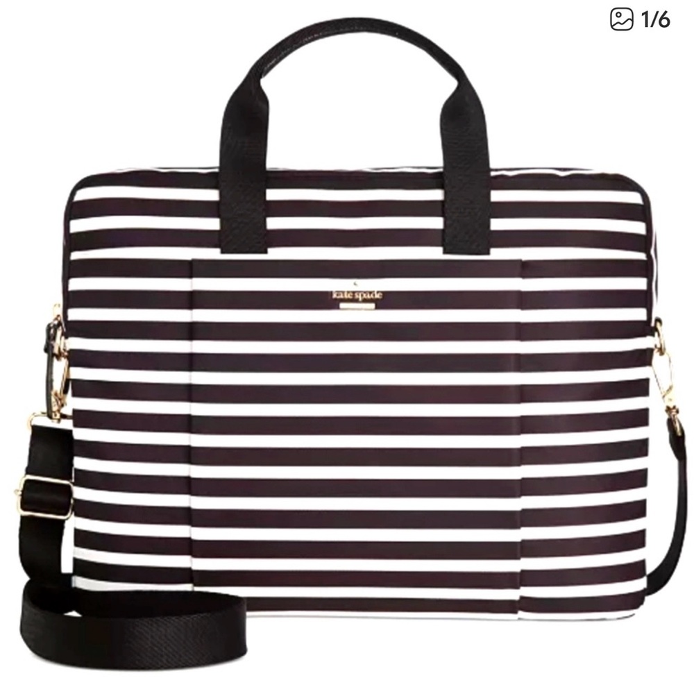 Kate Spade Black and White Striped Laptop Bag